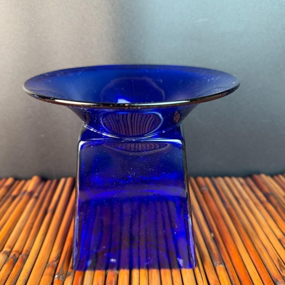 ArtGlass Other - Cobalt Blue Art Glass Handblown Vase or  Candle holder unique wide rim 5.5" tall